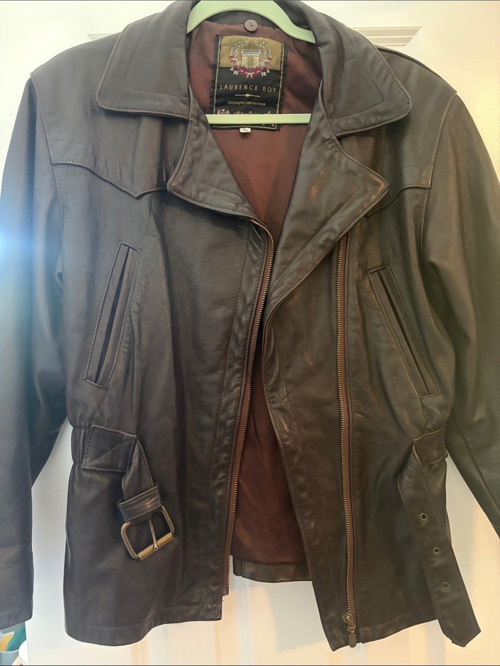 Women’s Dark Brown Leather Jacket with Belted Waist